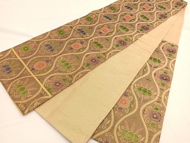 平和屋着物◎佐賀錦 六通柄袋帯 ふくれ織 立涌花文 金糸 正絹 逸品 BAAW3330hv