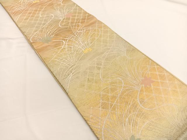 平和屋着物◎六通柄袋帯 唐織 竜田川草葉文 金銀糸 正絹 逸品 BAAW3331hv