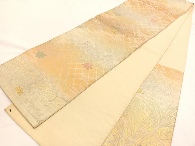 平和屋着物◎六通柄袋帯 唐織 竜田川草葉文 金銀糸 正絹 逸品 BAAW3331hv