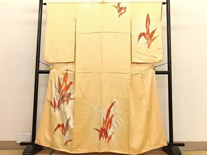 平和屋着物■訪問着　刺繍　草葉文　暈し染め　金彩　正絹　逸品　BAAW3370hv