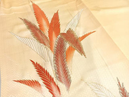 平和屋着物■訪問着　刺繍　草葉文　暈し染め　金彩　正絹　逸品　BAAW3370hv