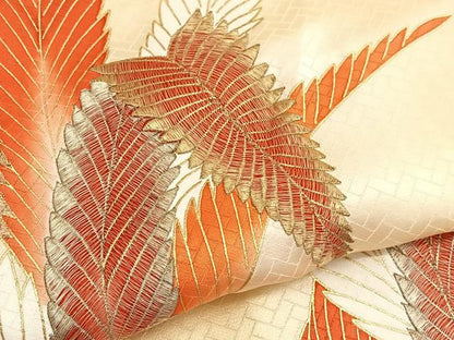 平和屋着物■訪問着　刺繍　草葉文　暈し染め　金彩　正絹　逸品　BAAW3370hv