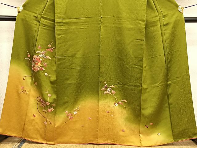 平和屋着物■訪問着　駒刺繍　貝桶松梅文　暈し染め　金彩　正絹　逸品　BAAW3386hv