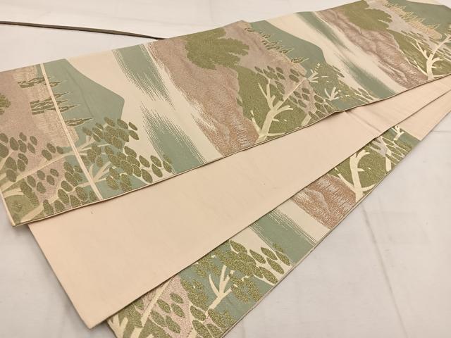 平和屋着物◎六通柄袋帯　風景文　金糸　正絹　逸品　BAAW3403mz