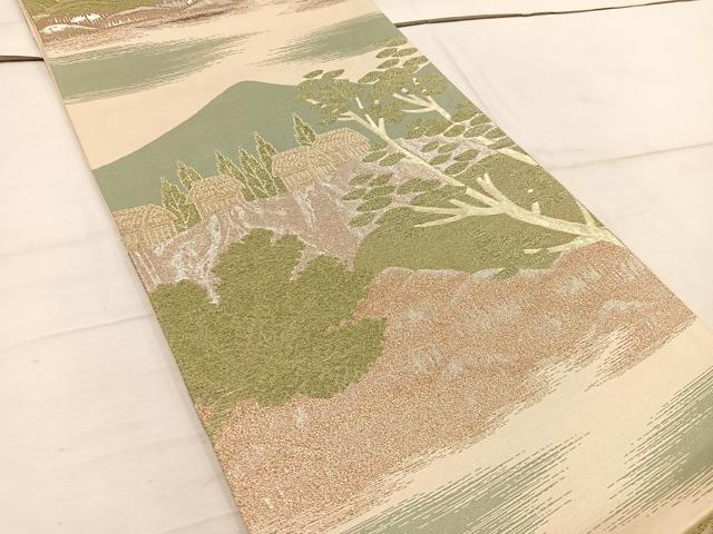 平和屋着物◎六通柄袋帯　風景文　金糸　正絹　逸品　BAAW3403mz
