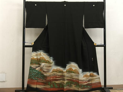 平和屋着物■豪華黒留袖　作家物　手描き　樹林風景文　暈し染め　金彩　正絹　逸品　BAAW3409mz