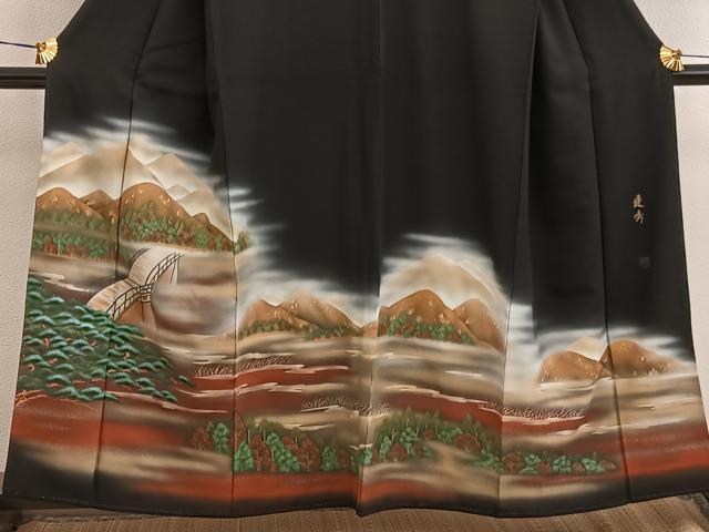 平和屋着物■豪華黒留袖　作家物　手描き　樹林風景文　暈し染め　金彩　正絹　逸品　BAAW3409mz