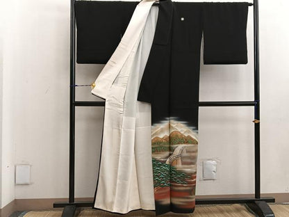 平和屋着物■豪華黒留袖　作家物　手描き　樹林風景文　暈し染め　金彩　正絹　逸品　BAAW3409mz