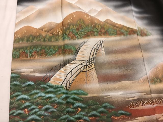 平和屋着物■豪華黒留袖　作家物　手描き　樹林風景文　暈し染め　金彩　正絹　逸品　BAAW3409mz