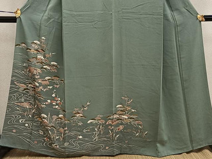 平和屋着物■訪問着 松竹梅 立波風景文 暈し染め 金彩 正絹 逸品 BAAW3425mz