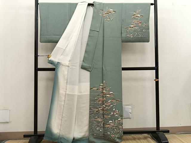平和屋着物■訪問着 松竹梅 立波風景文 暈し染め 金彩 正絹 逸品 BAAW3425mz