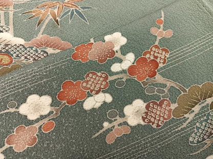 平和屋着物■訪問着 松竹梅 立波風景文 暈し染め 金彩 正絹 逸品 BAAW3425mz