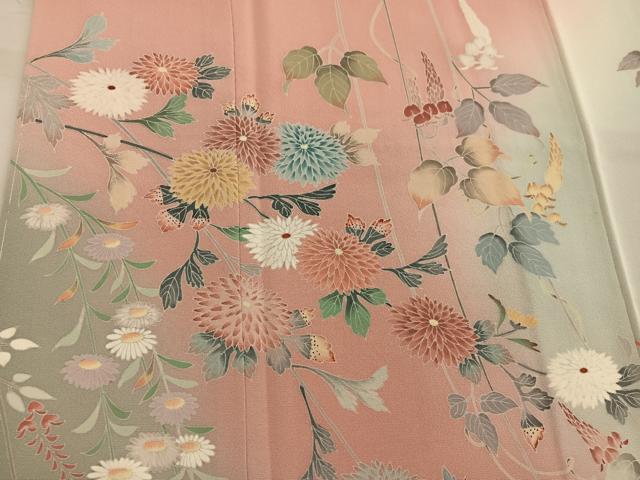 平和屋着物●訪問着 友禅 枝菊花文 暈し染め 正絹 逸品 未使用 BAAW3435mz