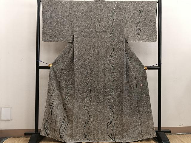 平和屋着物●二代目 川村久太郎 訪問着 幾何学文様 たたき染め 黒地 正絹 逸品 BAAW3437mz