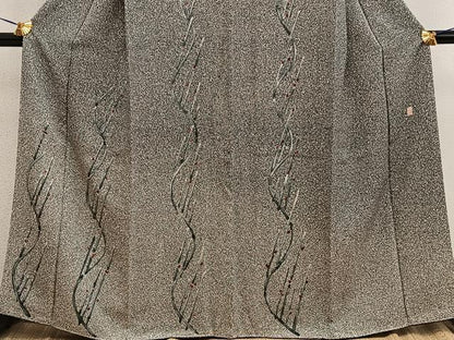 平和屋着物●二代目 川村久太郎 訪問着 幾何学文様 たたき染め 黒地 正絹 逸品 BAAW3437mz