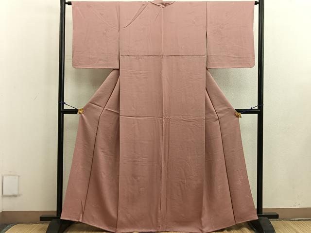 平和屋着物●上質な色無地 吹き寄せ地紋 遠州茶色 正絹 逸品 BAAW3439mz