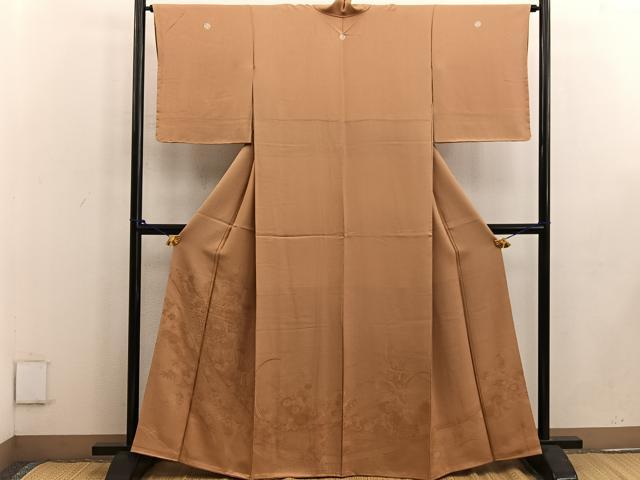 平和屋着物●豪華色留袖 七宝菊花地紋 琥珀色 正絹 逸品 BAAW3451mz