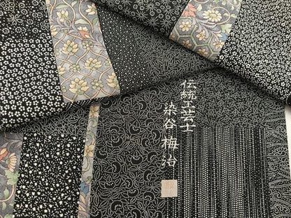 平和屋着物●伝統工芸士 染谷梅治 小紋 短冊亀甲花文 黒地 さが美扱い 正絹 逸品 BAAW3461mz