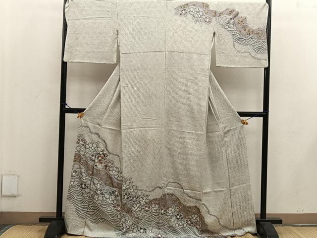 平和屋着物●訪問着 絞り 刺繍 菊花文 金彩 正絹 逸品 BAAW3463mz