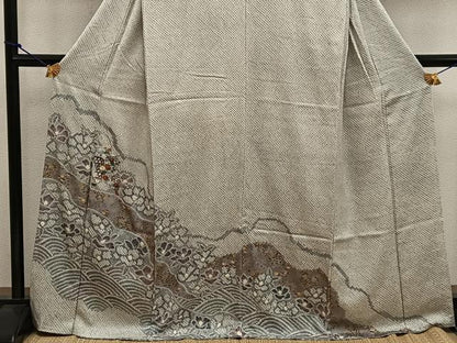 平和屋着物●訪問着 絞り 刺繍 菊花文 金彩 正絹 逸品 BAAW3463mz