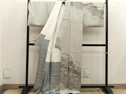 平和屋着物●訪問着 絞り 刺繍 菊花文 金彩 正絹 逸品 BAAW3463mz