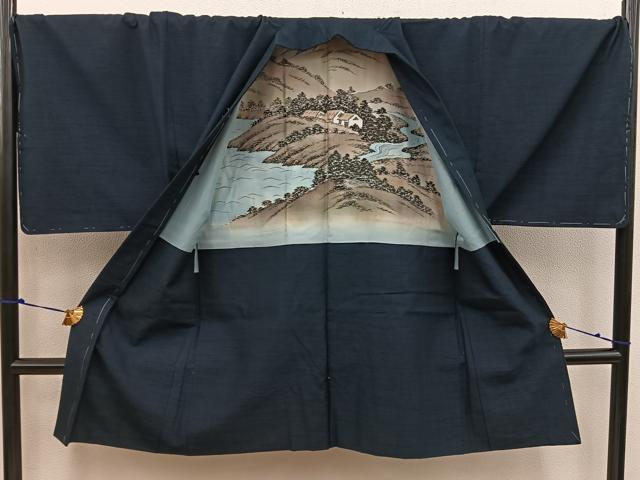 平和屋着物●男性 紬 アンサンブル 百入茶色 正絹 逸品 未使用 BAAW3466mz