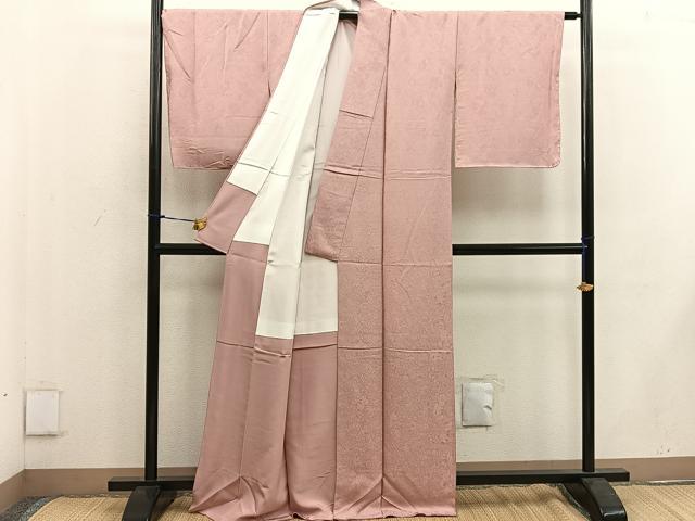 平和屋着物●上質な色無地 草花地紋 宍色 正絹 逸品 未使用 BAAW3476mz