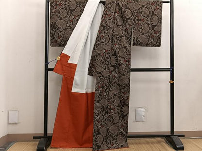 平和屋着物●本場大島紬 7マルキ 古代染色 純泥染め 草花文 証紙付き 正絹 逸品 未使用 BAAW3481mz