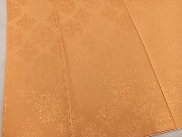平和屋着物●上質な色無地 寿光織 草花地紋 柑子色 反端付き 正絹 逸品 未使用 BAAW3482mz
