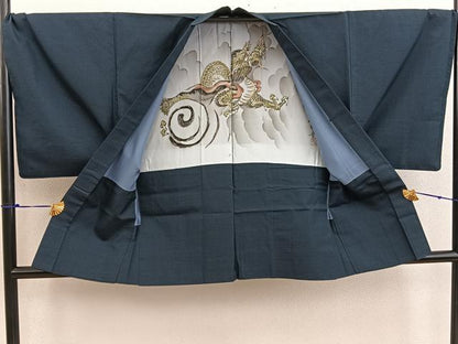 平和屋着物●男性 紬 アンサンブル 80亀甲 正絹 逸品 BAAW3483mz