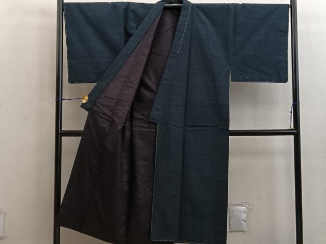 平和屋着物●男性 紬 黒緑色 正絹 逸品 未使用 BAAW3484mz
