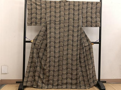 平和屋着物●上質な紬 萬葉織 格子柄 証紙付き 正絹 逸品 BAAW3485mz