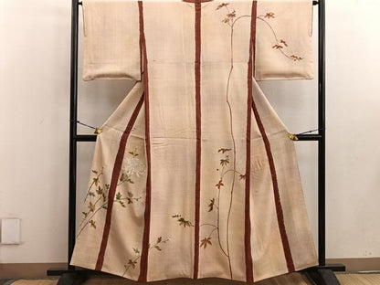 平和屋着物●訪問着 紬地 駒刺繍 乱菊 金彩 正絹 逸品 BAAW3490mz