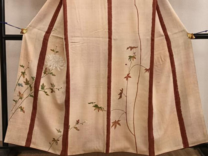 平和屋着物●訪問着 紬地 駒刺繍 乱菊 金彩 正絹 逸品 BAAW3490mz