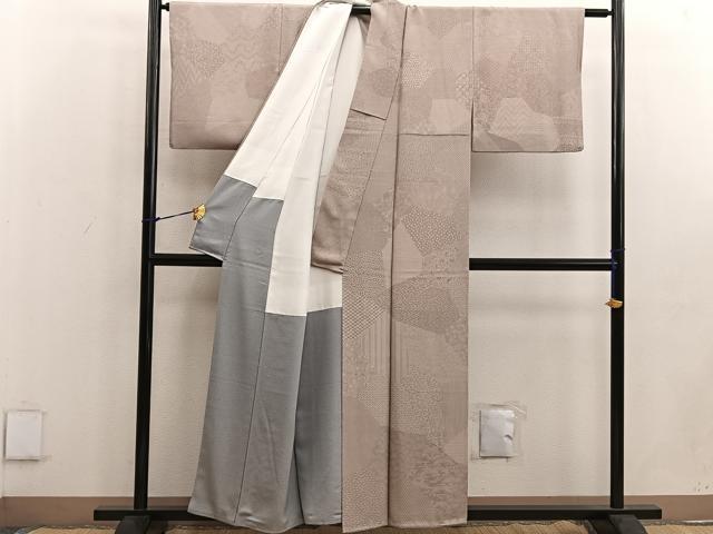 平和屋着物●訪問着 紬地 切嵌青海波花文 正絹 逸品 BAAW3491mz