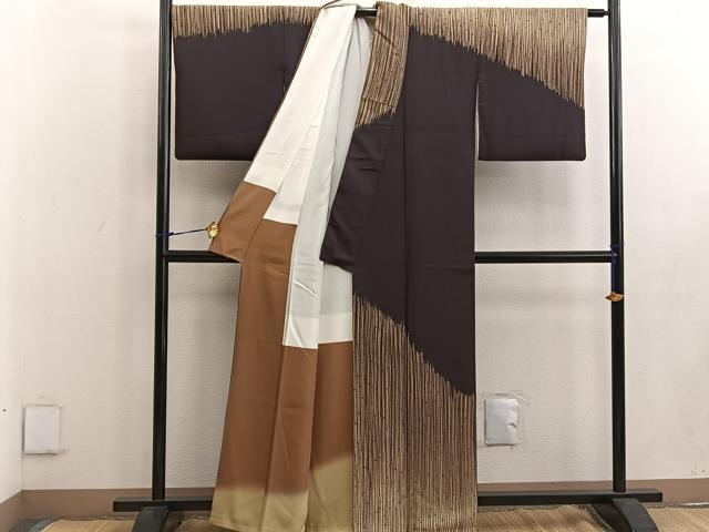 平和屋着物●ファッションデザイナー 花井幸子 訪問着 手描き 竹 正絹 逸品 BAAW3493mz