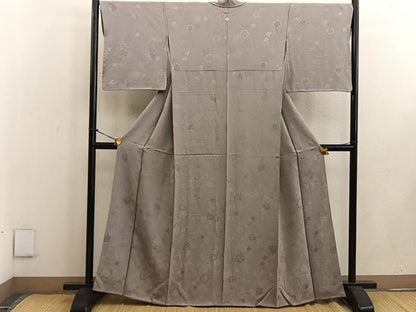 平和屋着物●上質な色無地 草花地紋 黄枯茶色 正絹 逸品 BAAW3495mz