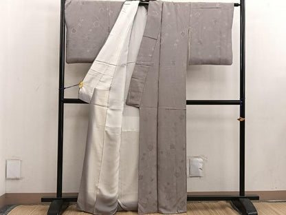 平和屋着物●上質な色無地 草花地紋 黄枯茶色 正絹 逸品 BAAW3495mz