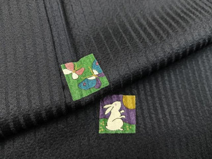 平和屋着物●上質な小紋 色紙花蝶文 月兎 正絹 逸品 BAAW3499mz