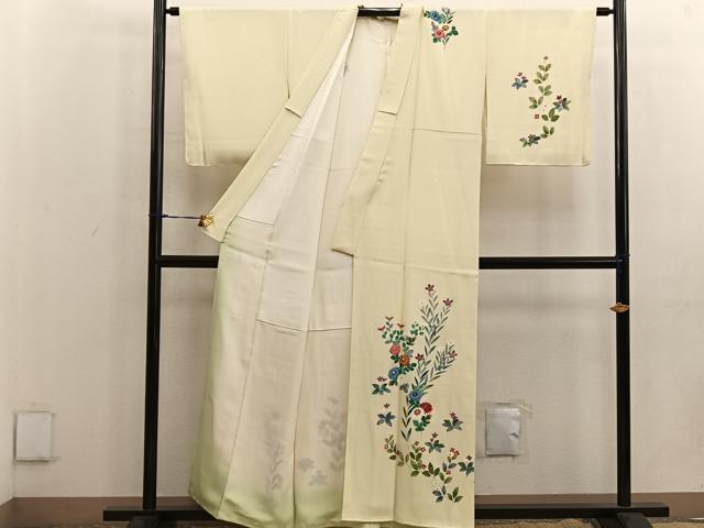 平和屋着物●本加賀友禅作家 鶴見保次 訪問着 草花文 正絹 逸品 BAAW3501mz