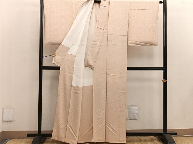 平和屋着物●無地絵羽訪問着 草花地紋 薄香色 正絹 逸品 BAAW3503mz