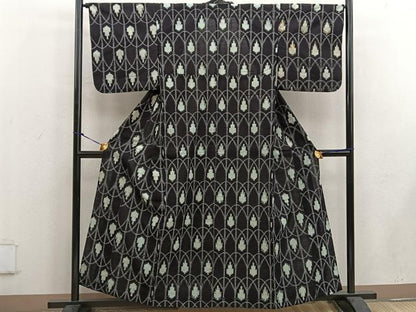 平和屋着物●久留米絣 単衣 幾何学文 綿 逸品 BAAW3504mz
