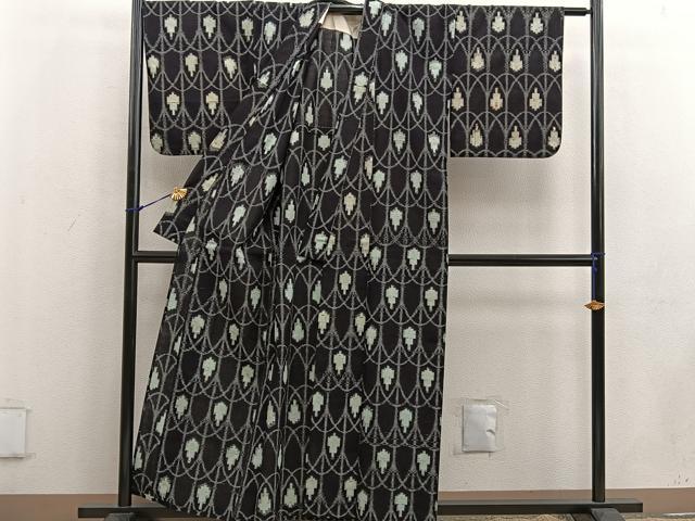 平和屋着物●久留米絣 単衣 幾何学文 綿 逸品 BAAW3504mz