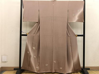平和屋着物●訪問着 紬地 総刺繍 草花文 暈し染め 金糸 正絹 逸品 BAAW3518mz