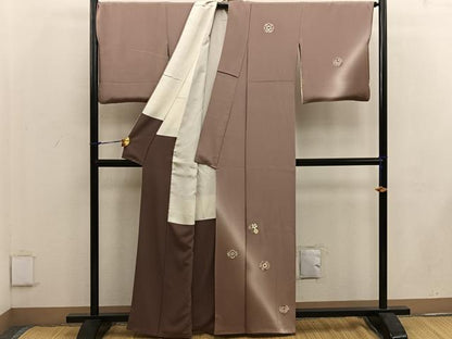 平和屋着物●訪問着 紬地 総刺繍 草花文 暈し染め 金糸 正絹 逸品 BAAW3518mz