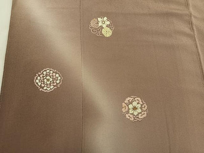 平和屋着物●訪問着 紬地 総刺繍 草花文 暈し染め 金糸 正絹 逸品 BAAW3518mz