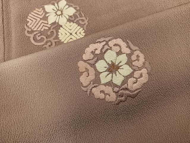 平和屋着物●訪問着 紬地 総刺繍 草花文 暈し染め 金糸 正絹 逸品 BAAW3518mz