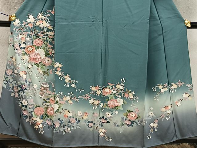 平和屋着物●訪問着 相良刺繍 枝菊花文 暈し染め 金彩 正絹 逸品 BAAW3520mz