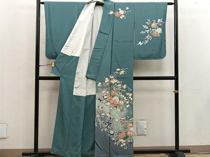 平和屋着物●訪問着 相良刺繍 枝菊花文 暈し染め 金彩 正絹 逸品 BAAW3520mz