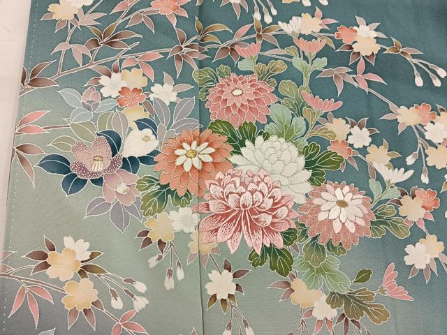平和屋着物●訪問着 相良刺繍 枝菊花文 暈し染め 金彩 正絹 逸品 BAAW3520mz